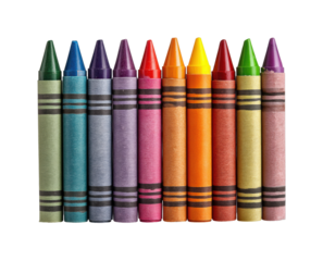 Colorful crayons arrangement product bright top view isolated on transparent background, png