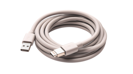 Modern white USB C to lightning cable coiled neatly for tech, connectivity, and device charging solutions