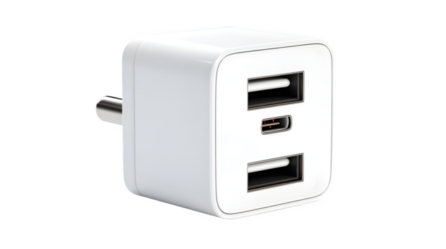 Powerful white dual USB and USB-C charging adapter for all your devices, fast and efficient power delivery
