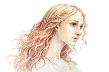 Naklejka premium Elegant Woman Portrait Drawing with Flowing Hair