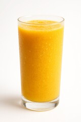 Glass of Mango Smoothie Isolated on White Background