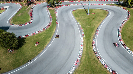 Top view go karting circuit with roads and tires