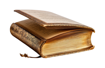 Artistic golden book display illuminated literature isolated on transparent background, png