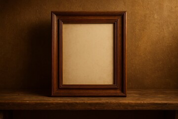 Vintage Wooden Photo Frame Mockup on Rustic Shelf