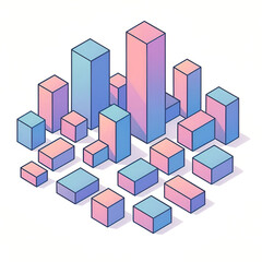 Obraz premium Isometric geometric city block illustration with rectangular prism buildings in blue and pink tones