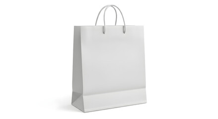 White paper shopping bag with handles isolated on a white background. Blank carrier bag for mockup and branding design.