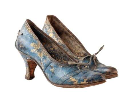 Vintage blue high heels antique store footwear fashion isolated on transparent background, png