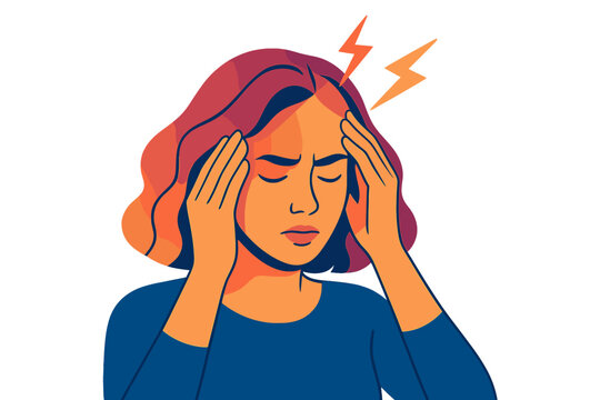 Woman holding head in pain with headache illustrated in vector style woman holding migraine head