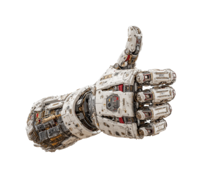 Futuristic robotic hand gesture technology showcase rendered concept isolated on transparent background, png