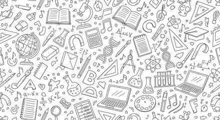 Educational journey endless pattern showcasing diverse learning tools and resources