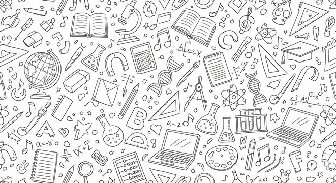 Educational journey endless pattern showcasing diverse learning tools and resources