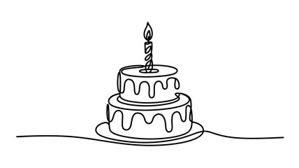 Birthday cake continuous line drawing vector illustration
