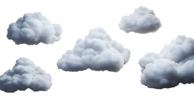 Fluffy clouds for dreamy designs and weather effects, perfect for dreamy skies and serene atmosphere isolated on white background