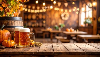 Fall beer tasting event with pumpkin decor rustic pub cozy atmosphere autumn vibes festive gathering