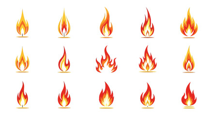 Vector Icons Set of Vibrant Stylized Fire Icons A Diverse Collection of Flame Logo Templates. Vector Illustrations. EPS Editable