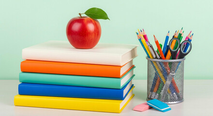 Vibrant school supplies arrangement creates a visual tableau brimming with learning elements