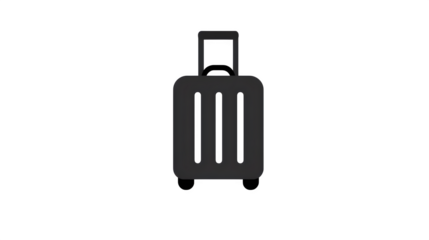 Flat black icon of rolling suitcase with handle, isolated on white