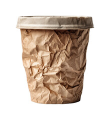 Dispose of waste properly crumpled paper cup in urban environment isolated on transparent background, png