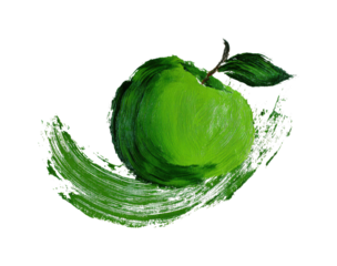 Vibrant green apple still life digital minimalist style isolated on transparent background, png