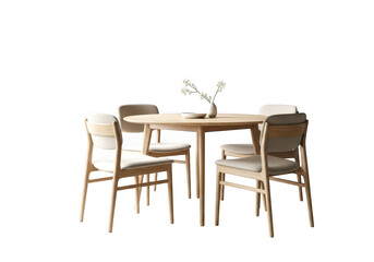 Round wooden dining table with four chairs isolated on transparent background