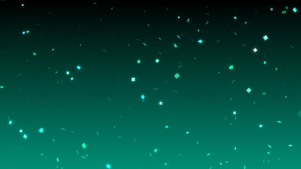 Glowing confetti falling on teal green background