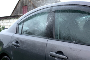 Blue car washing on open air