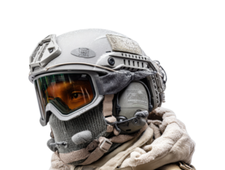 Military action gear urban environment portrait tactical concept isolated on transparent background, png