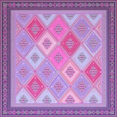 Ornate Quilted Pattern with Floral Motifs in Purple and Pink Tones Elegant Decorative