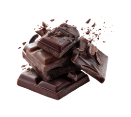 Dark chocolate bars piled high food isolated on transparent background, png