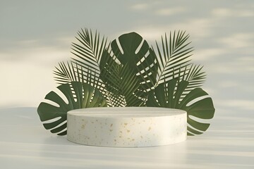 A curved, pastel-toned podium in a romantic green ambiance — blending minimalism and elegance for versatile product showcasing and creative marketing