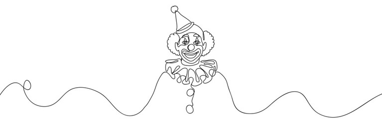 Fototapeta premium Continuous line of clown. Vector line art on transparent background. Editable stroke.