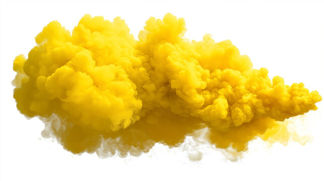 Yellow smoke cloud, isolated white background. Thick, sulfur-colored smokescreen effect.