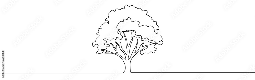 Wall mural continuous line of a big tree. vector art line on transparent background. editable stroke.