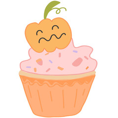 cupcake with pumpkin pastel kawaii hand drawn illustrations 