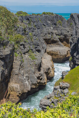 ニュージーランド　ウェスト・コーストのプナカイキにあるパンケーキ・ロックスの風景