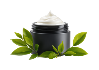 Natural moisturizing cream with green leaves product isolated on transparent background, png