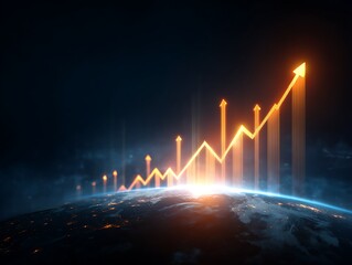 Global Financial Growth Upward Arrow Graph Over Earth At Night finance