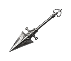 Launching historical spear ancient warfare display museum exhibition isolated on transparent background, png