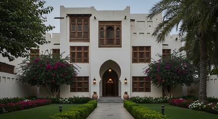 Fototapeta premium Captivating heritage home surrounded by lush gardens in Dubai