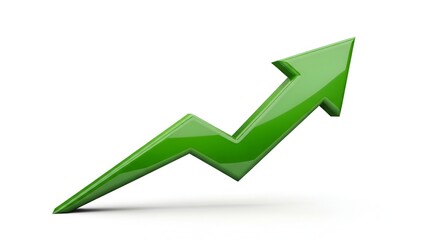 A green arrow pointing upwards with a zig zag pattern on a white background indicating growth trend
