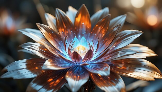 Glowing Metallic Flower, 3D Render - AI-generated art