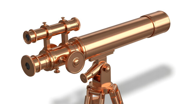 Copper Telescope Isolated Vintage Astronomy Tool with Detailed Lens System