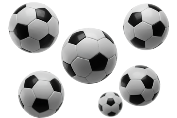 flying Soccer Balls, isolated on transparent cutout background, cut out, png