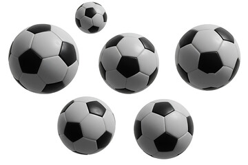 Obraz premium Set of classic black and white soccer balls, isolated on transparent cutout background, cut out, png
