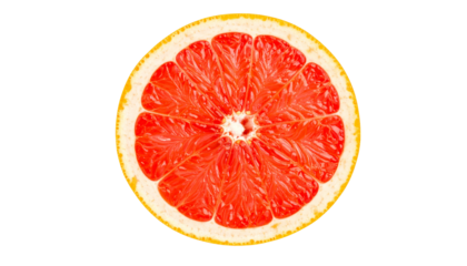 Grapefruit half showing vibrant pink pulp, isolated on transparent background
