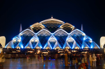 Al Jabbar Grand Mosque Illuminated at Night in Bandung, Indonesia
