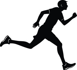 Running Man Silhouette Side View. Athletic Runner Sprinting Silhouette. Jogging Man Silhouette Illustration. Sprinter Dynamic Silhouette Design