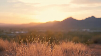 Obraz premium Golden Hour Light Casting Long Shadows on Desert Vegetation, Dramatic Visual for Adventure Film Titles.