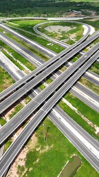 Vertical video aerial view bridge intersection between the highway numbers 290 and 304 Nakhon Ratchasima