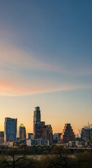 Obraz premium Austin skyline at dawn showcasing architectural diversity and sky colors